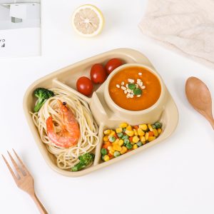 Khay ăn chia 3 ngăn kèm khay để cốc Inomata (hình chữ nhật  - màu vàng)