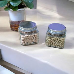 Lọ thủy tinh dáng vuông, nắp kim loại 250ml Echo